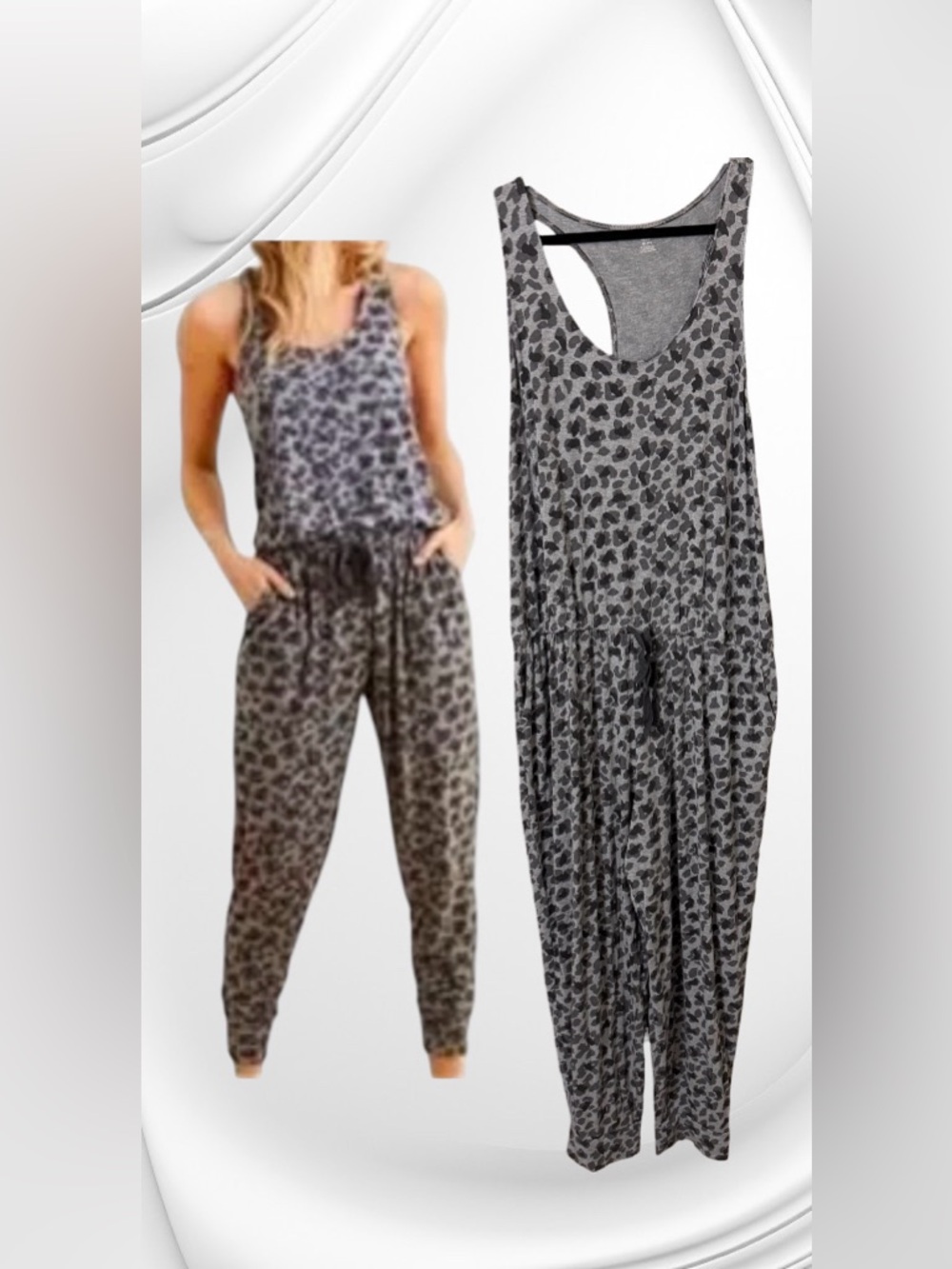 aerie XXL Gray Leopard Print Jumpsuit